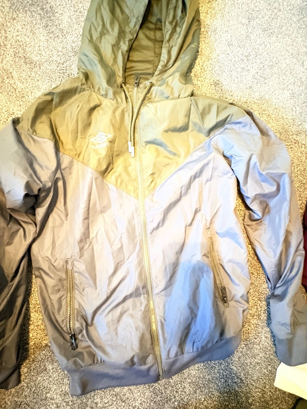 Umbro Olive & Gray Hooded Colorblock Bomber Jacket